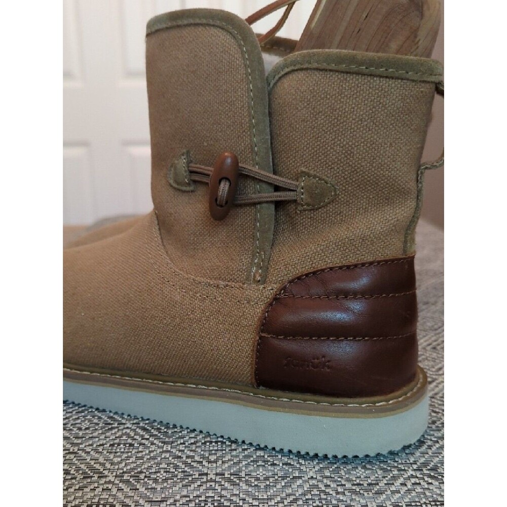 Women's Sanuk Cozy Vibe Surf Check Tan Canvas Ankle Boot with Leather Accent - Picture 9 of 9